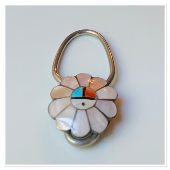 Vintage Bennett Pat Pending C-31 Zuni Sunface Keychain Mother Of Pearl Blue - Picture 2 of 8